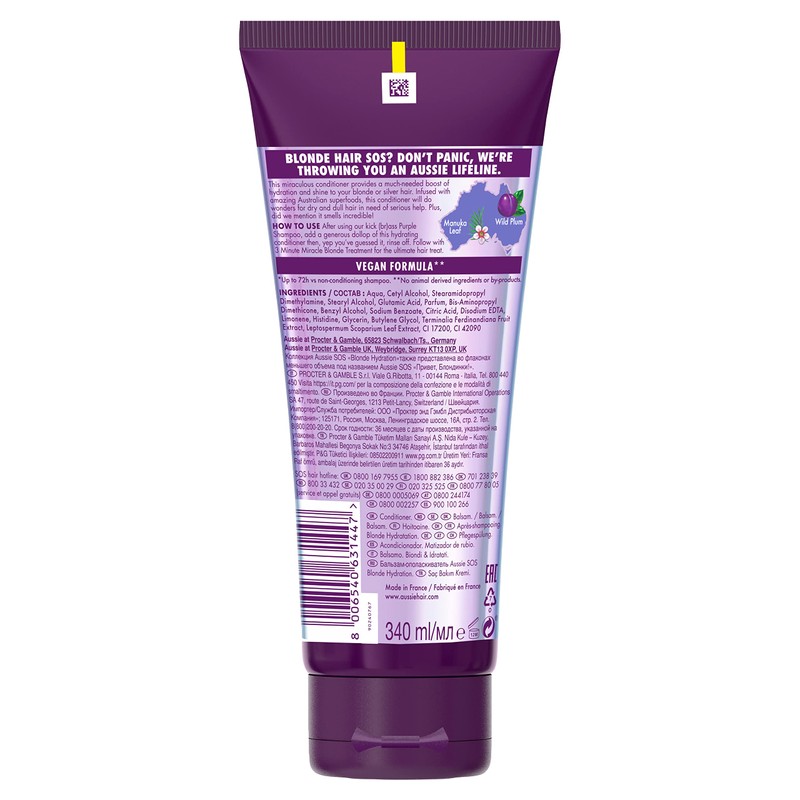 Aussie SOS Blonde Hydration Vegan Conditioner for Blonde, Silver and