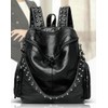 Hycurey Womens Stylish Rivet Backpack Washed Multi Pocket Knotted Zipper