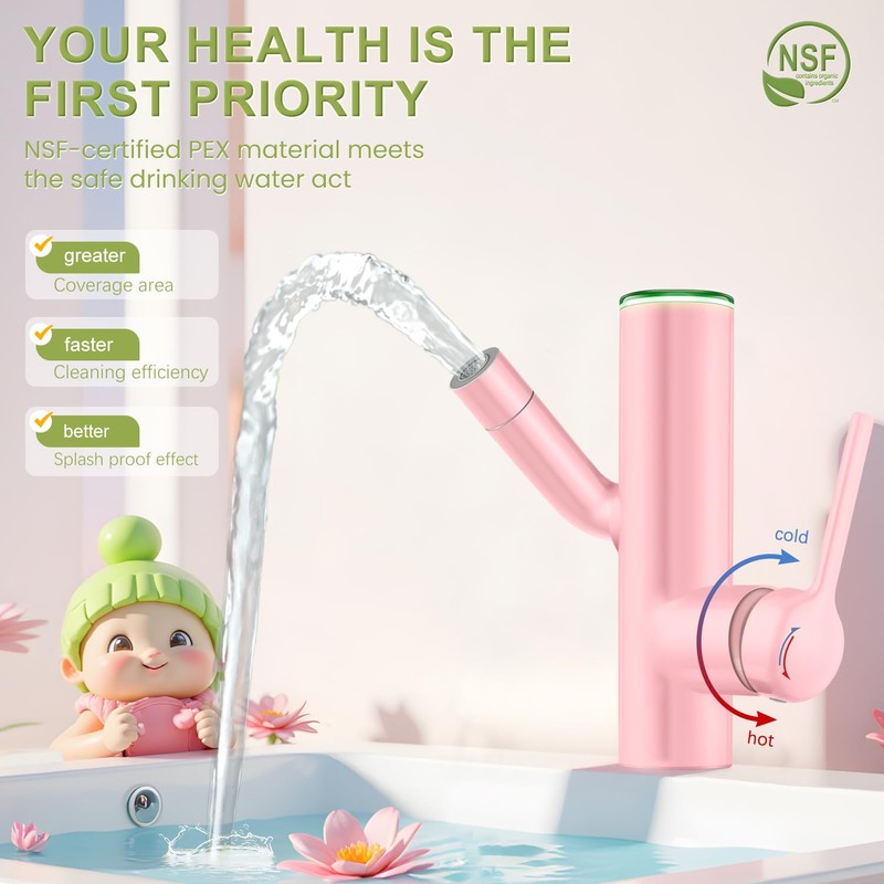 Bathroom Sink Faucet, Cactus-Shaped, Single Hole with Water-Powered LED Temperature
