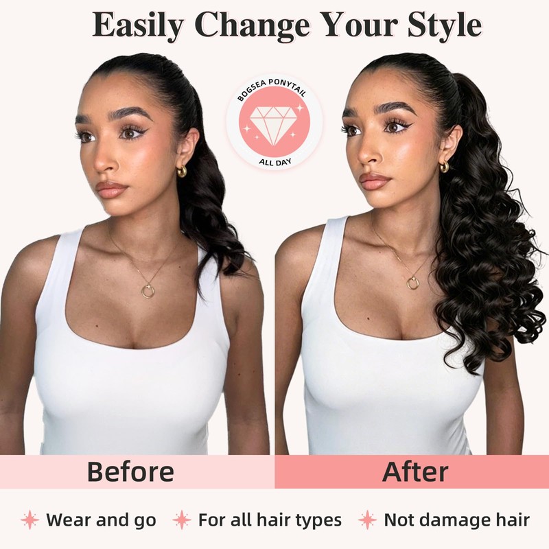 BOGSEA 20 Inch Drawstring Ponytail Extensions for Women -Dark Brown