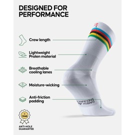DANISH ENDURANCE Cycling Socks, Crew Length, Breathable, Cushioned, Biking Socks for Men & Women, 3 & 5-Pack, Multicolor (2xNavy/Stripes, 1xWhite/Stripes), Small