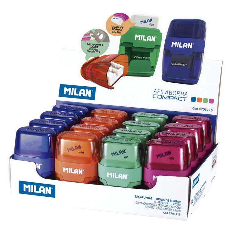 MILAN 151008 2 in 1 Sharpener and Eraser - Assorted