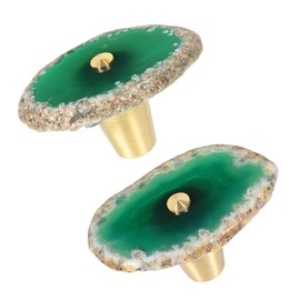 KYEYGWO Natural Green Agate Slice Cabinet Knobs, Set of 2 Decorative Drawer Pull Handles for Dresser Wardrobe Cupboard