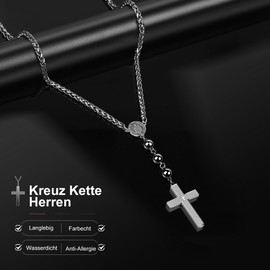 SHIEAGLELD Men's Cross Chain, Cross Chain, Stainless Steel, Silver Christian Necklace with Saint Benedic's Medallion, Necklace Jewellery Gift for Men, Boyfriend, Husband, Father with Gift Box