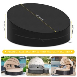 PATIO PLUS Sun Island Cover Waterproof 420D Oxford with Drawstring Round Winterproof UV-Resistant Protective Cover 165 x 50/90 cm Black