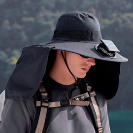 Men Women Cool Mini Fan Fisherman Hats, Teens Summer 3 Speed USB Charging/Solar Fan Wide Brim Sun Protection Camping Fishing Gardening Travel Tennis Golf Beach Bucket Hats Caps Topee Headwear