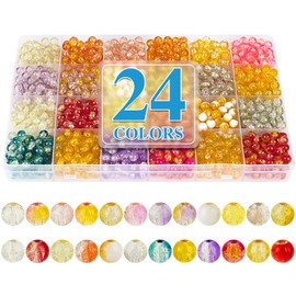 XSEINO About 1200pcs 6mm Crackle Glass Beads Bracelet Making Kit,24 Style Crack Sunshine Yellow Series Colorful Crystal Beads for Jewelry Bracelet Making,DIY Crafts,Friendship Bracelets,Necklaces