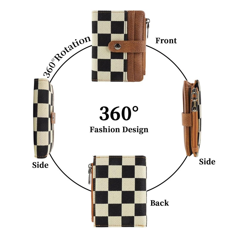 MAIITRIP Small Checkered Wallet for Women,RFID Blocking PU Leather Bifold