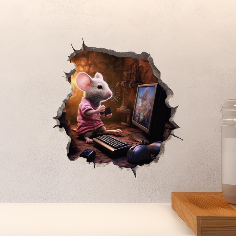 Gaming Mouse in Mouse Hole Decal - Mouse Hole 3D