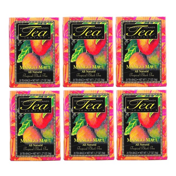 Hawaiian Islands Mango Maui Tropical Black Tea, All Natural - (20 Tea Bags Per Box) (120 Tea Bags (Pack of 6))
