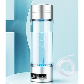 Vasrou Hydrogen Water Bottle, 9000+ PPB Hydrogen Water, Food Grade Rechargeable Machine,Suitable for All Water, Alkaline Water,Exhaust Hole, 3 Minutes and 18 Minutes Dual Mode (Single Silver)