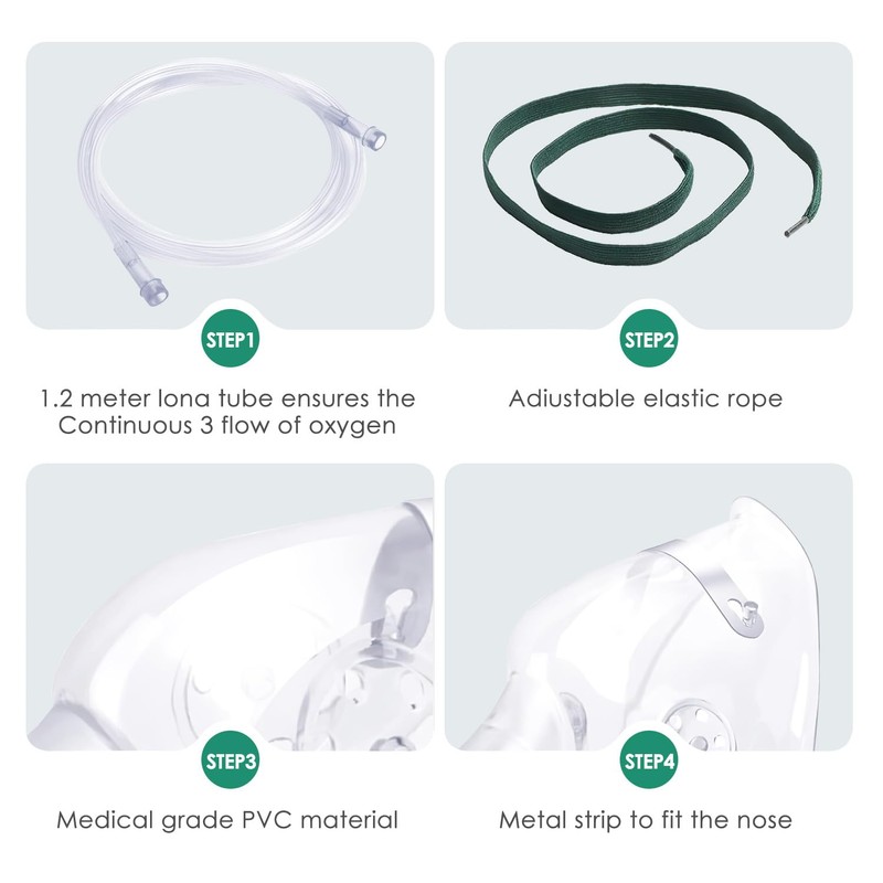 Agooteam 3 Pack Oxygen Mask for Adult Face with 7'