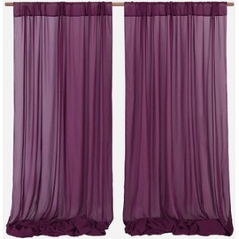 MDS 10ftx10ft Chiffon Backdrop Curtain Panels,Two Pages Sliding Curtain Sheer Voile Photography Backdrop for Wedding Birthday Baby Shower Party Stage Background Living Room Window Drapes (Eggplant)