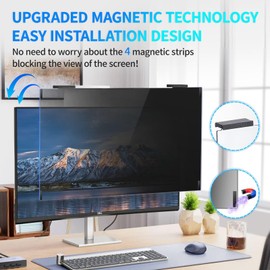 GUDTEKE Magnetic Monitor Privacy Screen 27 inch, 9H Hanging Privacy Screen for Computer Monitor for 16:9 Frameless Monitor, Acrylic Eye Protection Anti Glare Blue Light Computer Screen Privacy Filter
