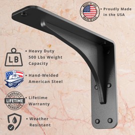 Starby Gladiator Series Solid Heavy Duty Welded 500 Lb Low Profile Granite Countertop Support Shelf Brackets Floating Shelf Discrete Slim 500 LB Capacity (2 Pack) (7" x 9" x 2.5")