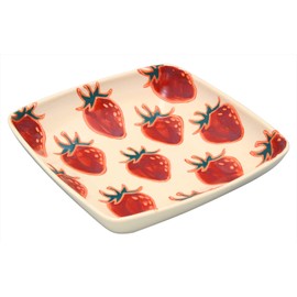 Hasamiyaki Kikusho Kiln Fruit Square Pot, Approx. 6.7 inches (17 cm), Strawberry