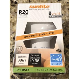 Sunlite R20 LED 8 Watt (50W Equivalent) Dimmable 2700K WARM WHITE Item: 80051