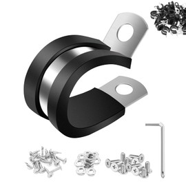 7/8 Inch Stainless Steel Adel and P Clamps, 26 Pcs Insulated Rubber Cushioned Cable Clamp for Hydraulic Hoses, Medium-Duty Pipes, Automotive Wiring and Farm Machinery Cables (10 pack 22mm)