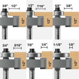 APIOLO Professional Rabbet Router Bit Set 1/4 Shank 1pcs with 6 Interchangeable and Adjustable Bearings for Multi Depths Cutter 1/8", 1/4", 5/16", 3/8", 7/16", 1/2", for Woodworking