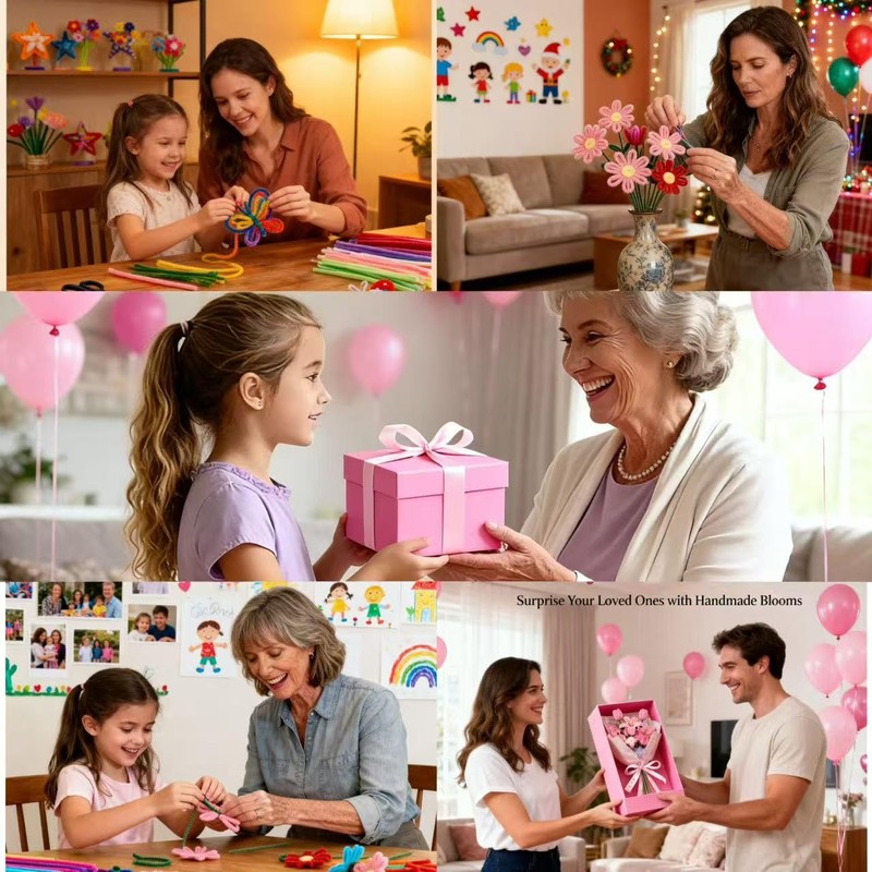 HHSarioneiro 550 Pcs Pipe Cleaner Flower Kit, Pink Complete DIY