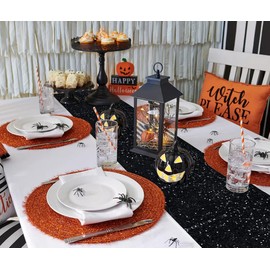 tiosggd Black Sequin Table Runners 12''x108'', 2 Packs Glitter Table Cloth Party Suppliers for Graduation Decorations Bridal Baby Shower Birthday Party Wedding Bachelorette Halloween Decor
