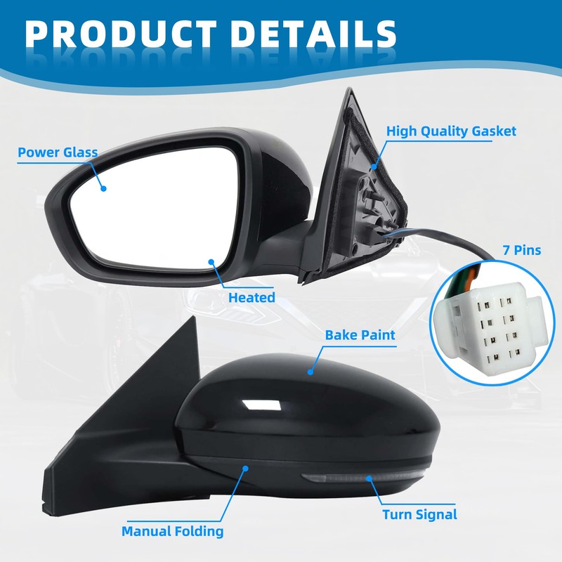 Black Left Driver Side Mirror Replacement For Nissan Sentra 2020