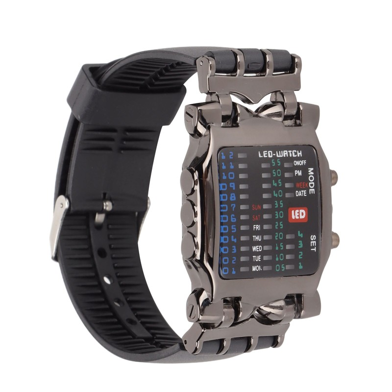 Men's LED Watch Classic Fashion Men's Rectangular Watch with Binary