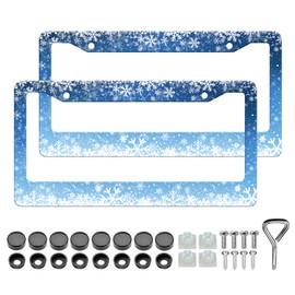 HCSS 2PCS Christmas Ice Blue Snowflake License Plate Frames, Beautiful Aluminum Metal License Plate Holder Covers, Rust-Proof Waterproof Car Decorative Tag Frames for Standard US 12x6 Inch