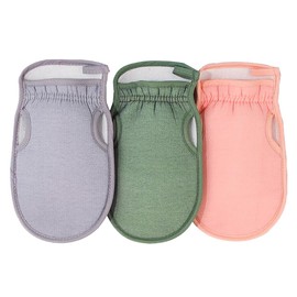 OUDQFCJ 3 Stück Exfoliating Gloves, Peeling Handschuh, Hamam Handschuh, Exfoliating Body Sponge, Shower Gloves, For Sauna, Shower, Exfoliation (Gray, Rosa, Grün)