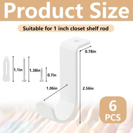 moonoom 6 Pack Heavy Duty Metal Closet Rod Brackets, White, Wall Mount, 1 Inch Diameter, Suitable for Living Room, Kitchen, Garden, Bathroom