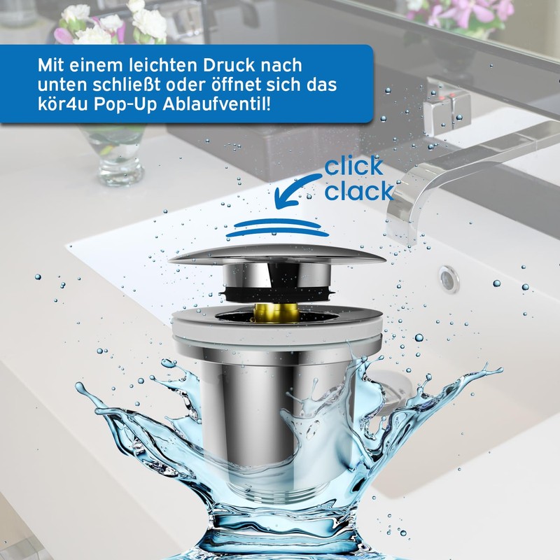 kör4u Design Pop Up Valve Chrome 1 1/4 Inch Universal