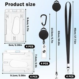 UZSUZZ Pack of 8 Card Cases with Strap, ID Card Holders Made of Transparent Hard Plastic, Retractable Key Ring Set, ID Card Holder, Lanyard Extendable with Transparent Card Holder