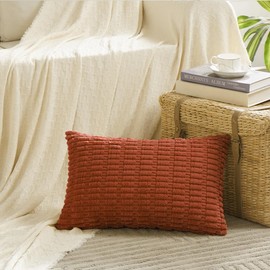 Fancy Homi 2 Packs Burnt Orange Lumbar Decorative Throw Pillow Covers 12x24 Inch for Living Room Couch Bed Sofa, Farmhouse Boho Fall Home Decor, Soft Striped Corduroy Rectangle Cushion Case