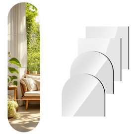 ROYUEXT Full Length Mirror Wall Mounted,12 x 12 Inch x 4 PCS Arched Mirror Full Length Self Adhesive Glass Frameless Full Body Mirrors for Decor Living Room,Entrance,Bedroom,Salon