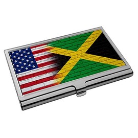 Premium Stainless Steel Business Card Holder - Flag of Jamaica (Jamaican) - Bricks/USA