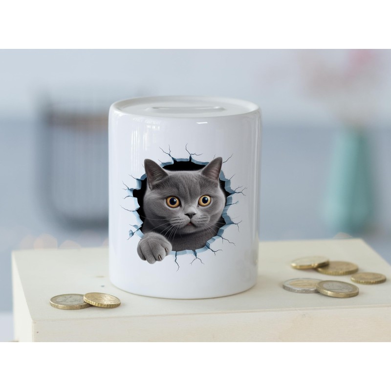 GRAZDesign Funny Cat Money Box with Cat Motif - Wall
