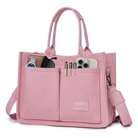 Canvas Tote Bag for Women,Everything Tote Bag With Pockets,Large Shoulder Tote Bag, Crossbody Tote Bags Work Nurse Bag Canvas Laptop Tote Purse Fashion Everyday Bag Handbag-Pink