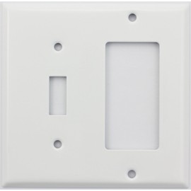 Stamped Steel Smooth White 2 Gang Switch Plate, 1 Toggle Switch 1 GFI/Rocker Opening
