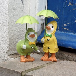Dilly and Dally Garden Ducks, garden ornaments, Pair of Ducks, 21cm high with detachable metal umbrellas