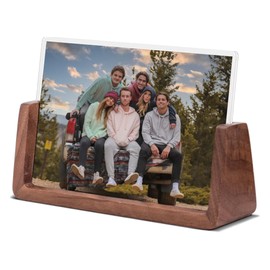 Komimaci 5x7 picture frames, Solid Rustic Wooden Photo Frames with Walnut Wood Base and High Definition Acrylic Glass Covers - for Tabletop or Desktop Display (5x7 inch, Horizontal)