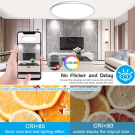 15.4 Inch Flush Mount Ceiling Light, Dimmable Brightness, 32W 2880LM Super Bright and Slim Led Ceiling Light Fixture, 3000K/3500K/4000K/5000K/6500K 5CCT Colors Availablem, No Delay