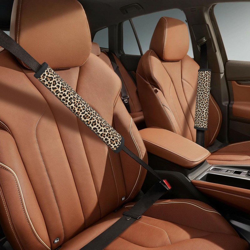 2 Pack Seatbelt Covers with Leopard Pattern Soft Shoulder Pad