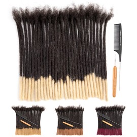 originea 100% Real Hair Dreadlocks Extensions 8 Inch Afro Kinky Black 30 Strands 0.4 cm Fashion Crochet Braiding Hair for Men / Women (#T1B/613)