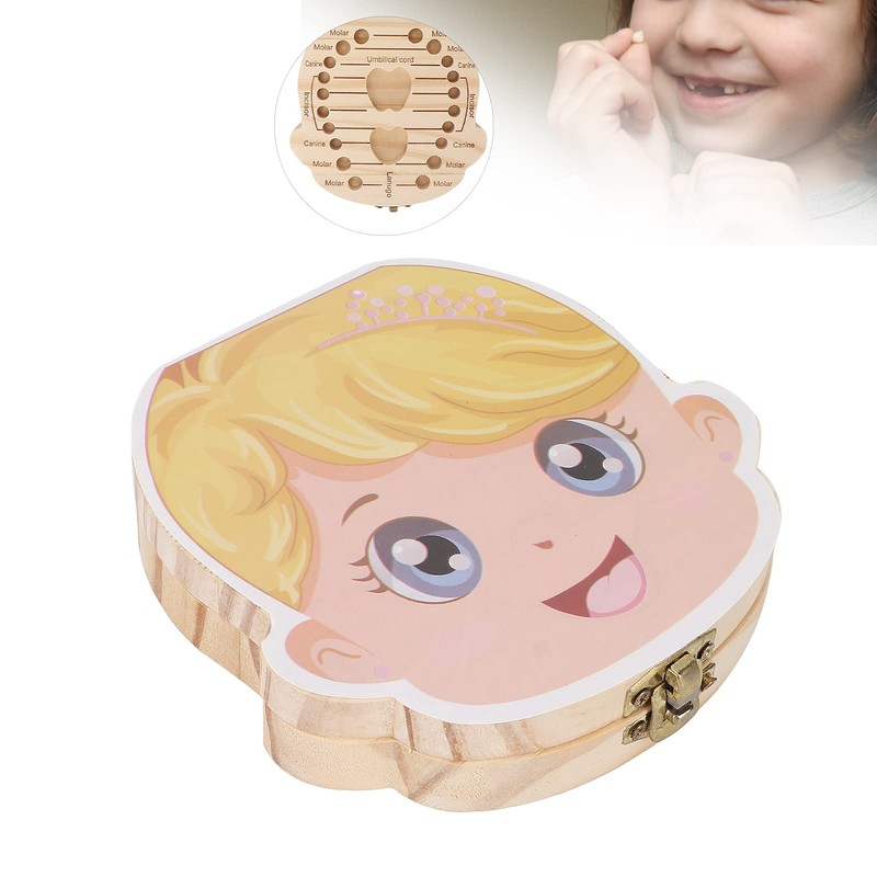 Tooth Keepsake Box, Individual Holes Primary Teeth Organizer Baby Wooden