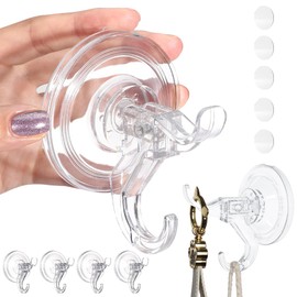 Aetubree Suction Cup Hooks, Strong, Load Capacity 11.0 lbs (5 kg), Set of 5, Includes Auxiliary Plate, Vacuum, Wall Hanging Hooks, Repeatedly, Won't Damage Walls, Bathrooms, Kitchens, Offices