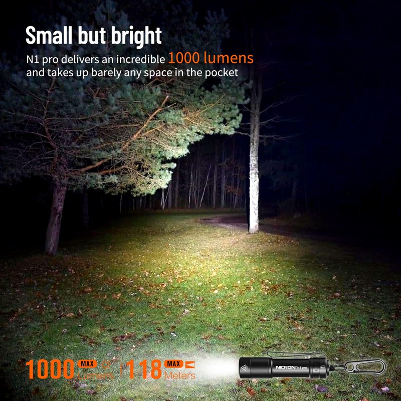 NICRON N1pro EDC Flashlight, 1000 Lumens Rechargeable Flashlights, 6 Modes