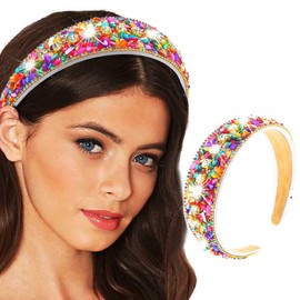 Bafuny Rhinestone Wide Headband Colourful Hairband Sparkly Crystal Head Bands Colorful Diamond Head Accessories for Women