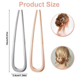 2 Stück French Hair Pin Metall Haarnadeln für Dickes Haar, Französische Haarnadel, U Förmige Haarnadeln, Haargabeln Groß Haarpin Haarstäbchen für Frauen Styling Haar Accessoires (Gold und Silber)