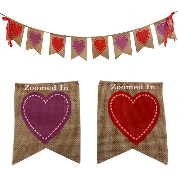 Valentines Heart Banner, Burlap Bunting with Red and Magenta Hearts,