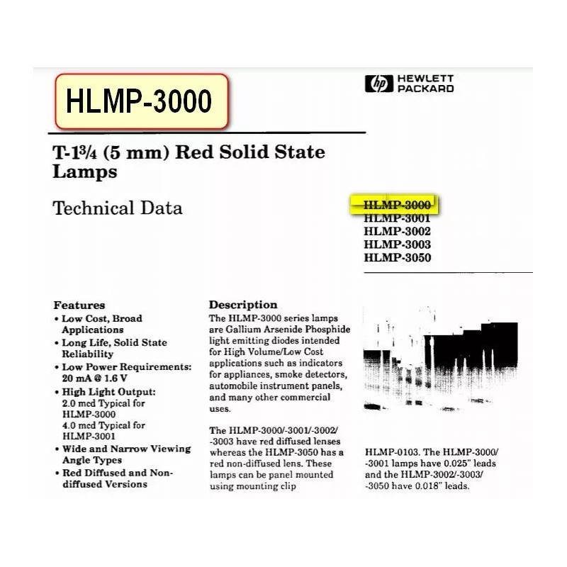 HEWLETT PACKARD (1300 Pcs ) HP HLMP 3000 LED, Diffused